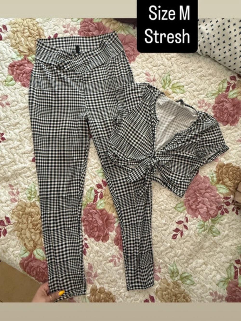 Women’s Black & White Gingham High-Waist Stretch Pants